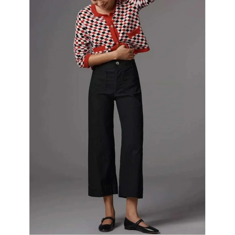 Anthropologie Maeve Colette High Rise Wide Leg Pants Magic Fabric Blnd Linen 29T - Picture 1 of 16